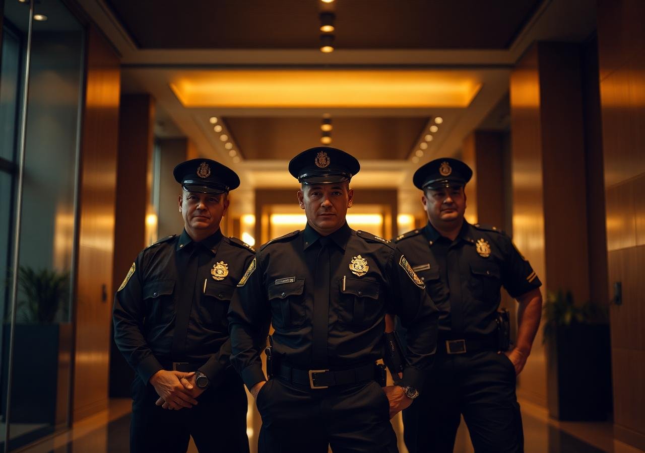Ragna 4 Security officers on duty in a commercial lobby